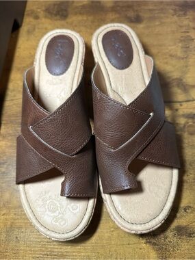 B.O.C. Womens Summer Faux Leather Slip on Wedge Sandals
